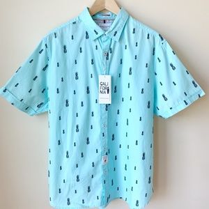 Denim & Flower Pineapple Print On Blue Background